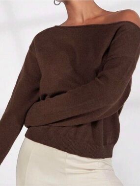 Brown Subdued Off-The-Shoulder Sweater